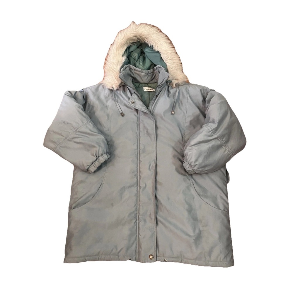 Y2k‎ Whimsigoth Vintage Capistrano Coat Sz 1x Blue Green Fur Removable Hoodie